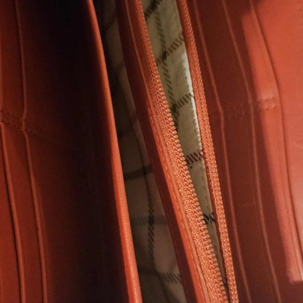 Coach Heritage Signature Stripe Zip Around Accordion Leather